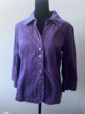 Chic Casual Christopher Banks Jacket Womens XL Purple Stetch Button Pockets
